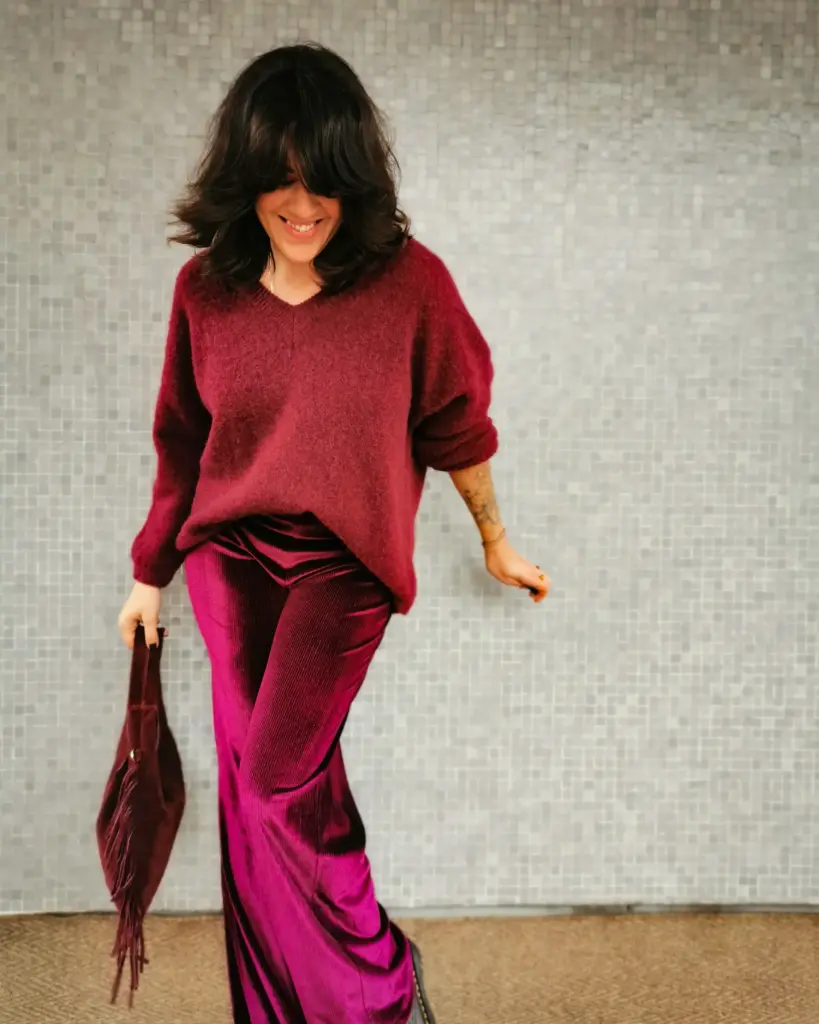 PANTALON VELOURS LISSONE BORDEAUX