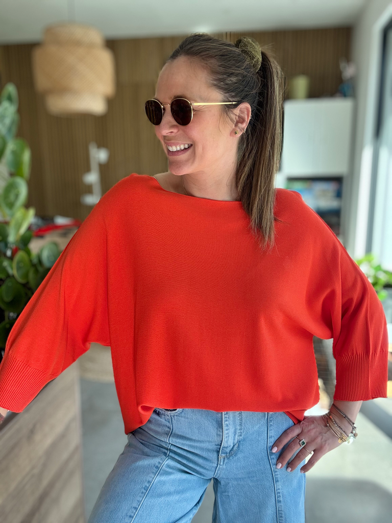 PULL ETE COL BATEAU COQUELICOT