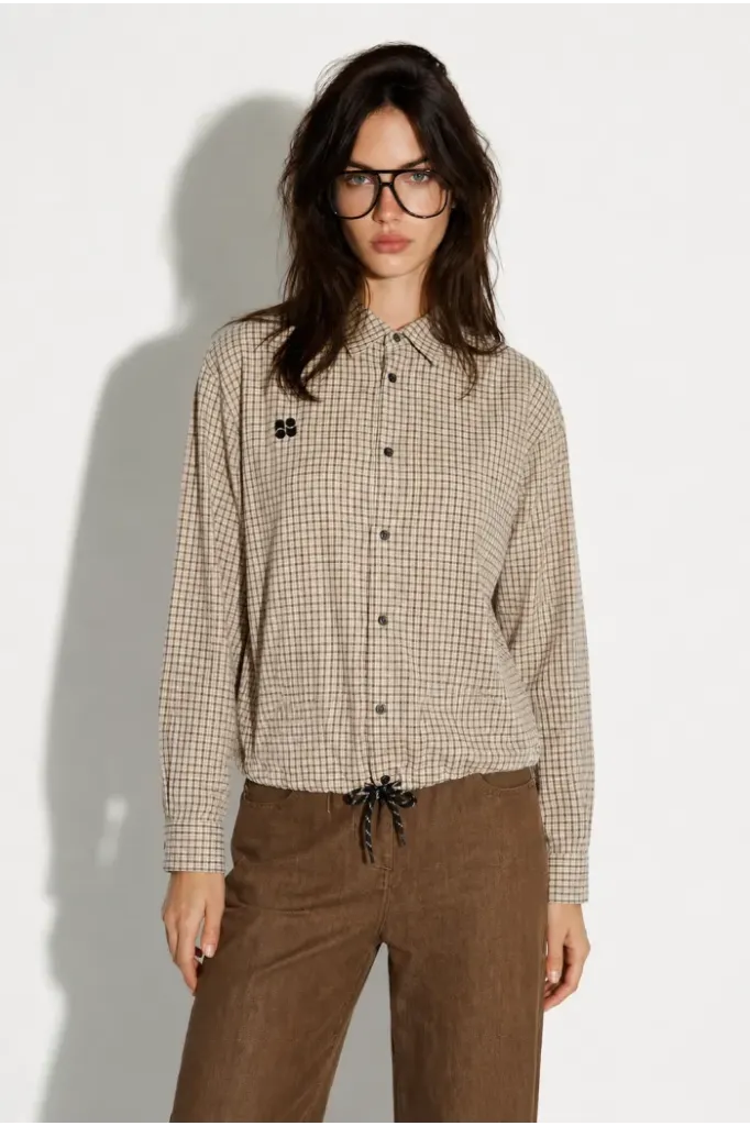CHEMISE CLIO BOXY à carreaux beige