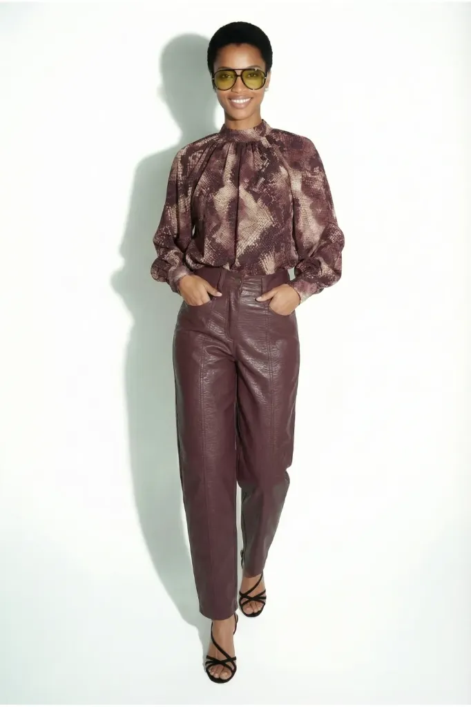 PANTALON RAYA SIMILI bordeaux