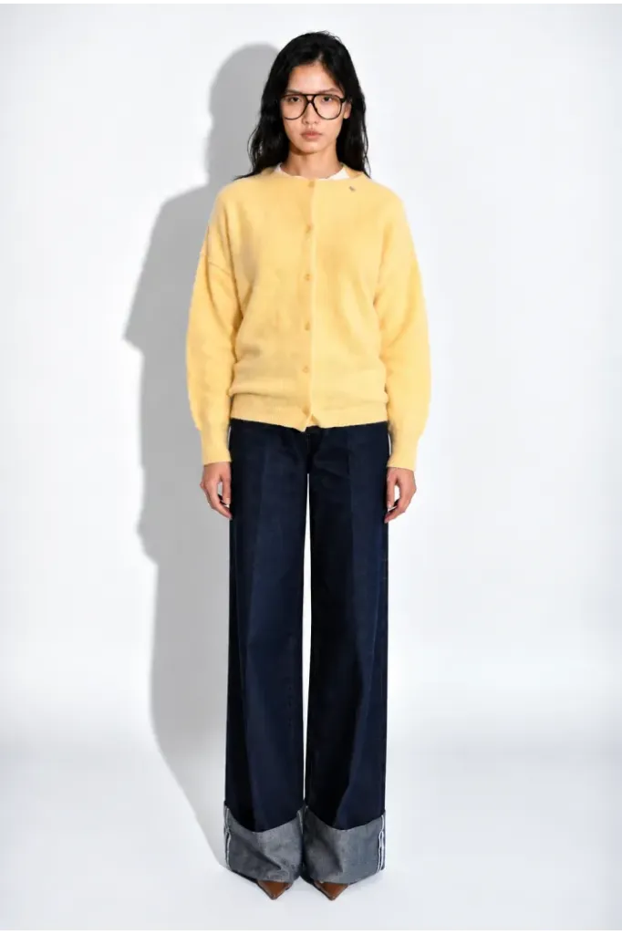 Cardigan ANGELO col rond jaune fabriqué en Italie