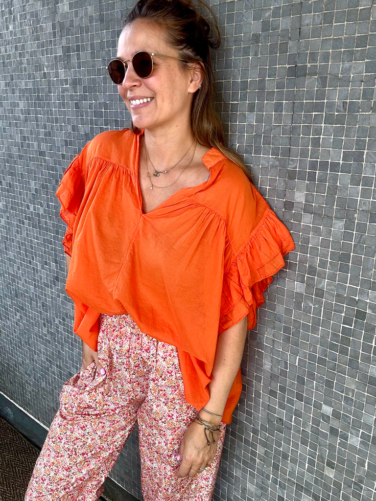 BLOUSE ORANGE VOLANT