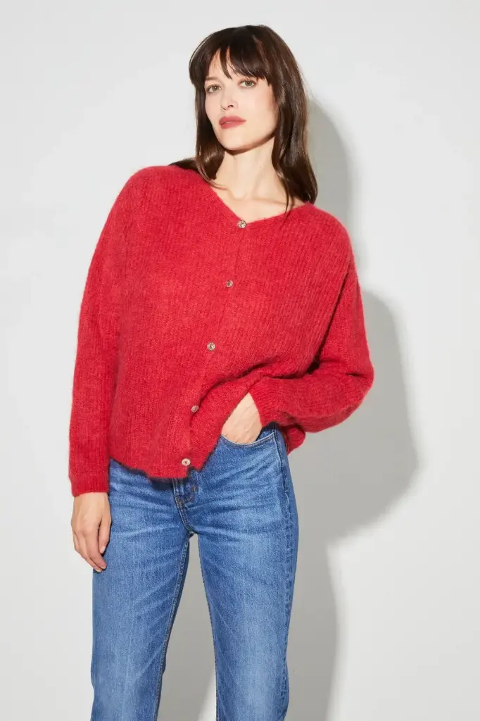 CARDIGAN BABY ALPAGA ROUGE FONCE