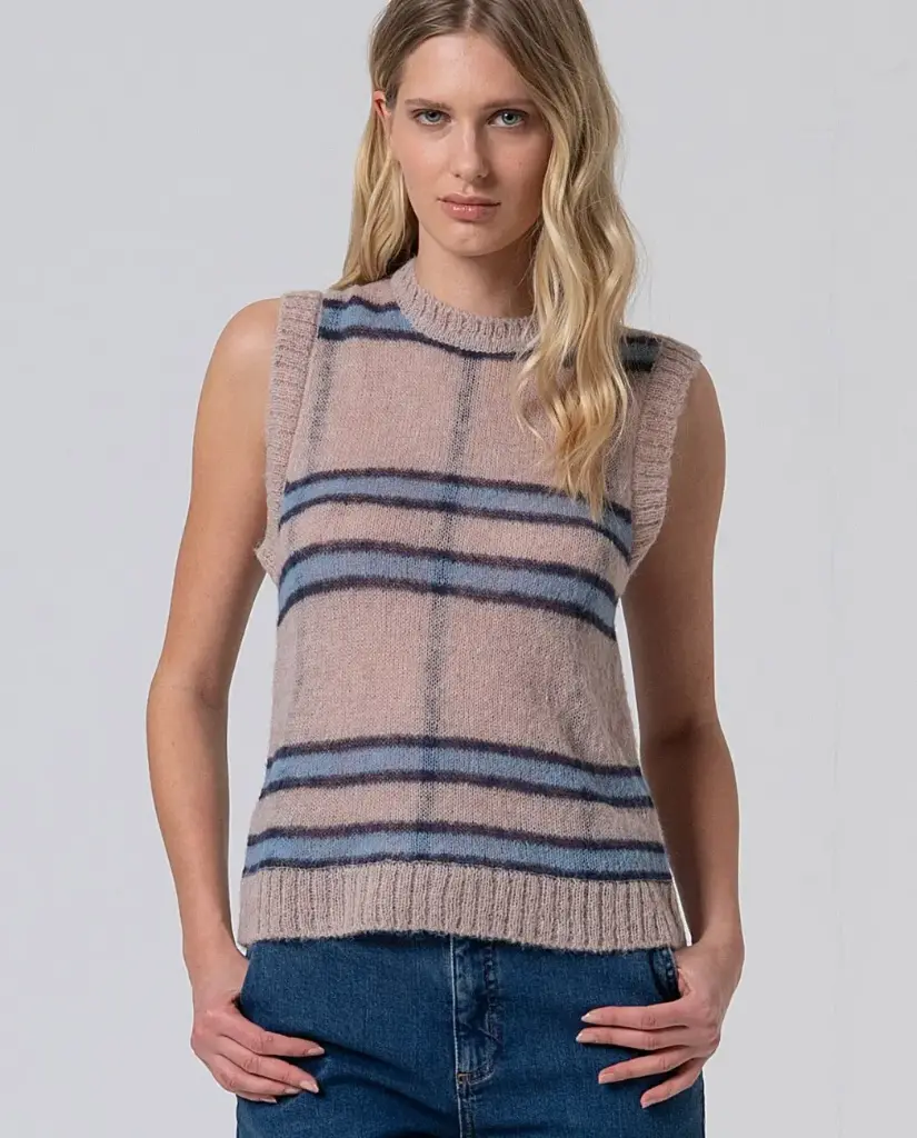 PULL SANS MANCHE IRDE BLEU/BEIGE