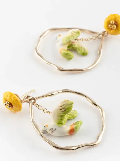 [J744] BOUCLES D'OREILLES PISSENLIT ET PERRUCHE 