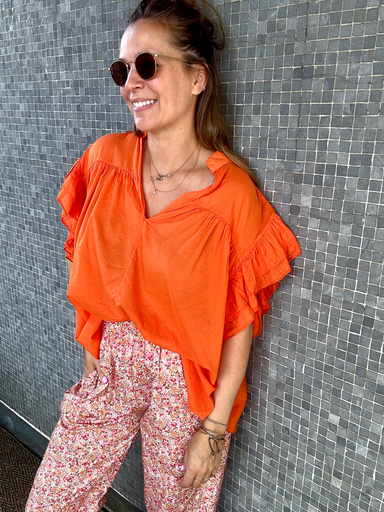 [14525] BLOUSE ORANGE VOLANT