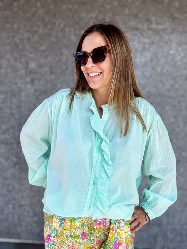 [19789-MSC/F] BLOUSE VERT D'EAU VOLANT