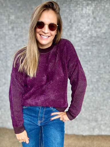 PULL PELUCHE AUBERGINE