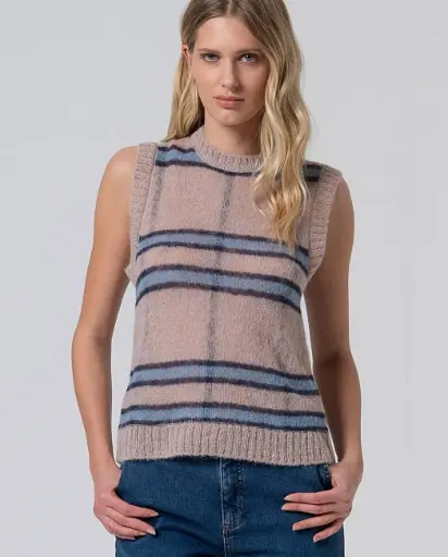 PULL SANS MANCHE IRDE BLEU/BEIGE