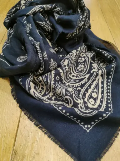 [25501] FOULARD print cashmere marine
