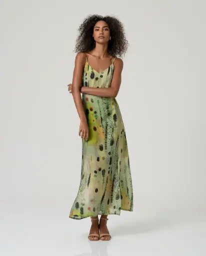 ROBE LONGUE MIZY VERT MULTI 