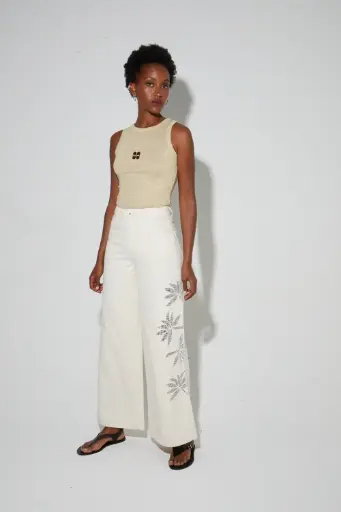 DENIM SWIGGY PALAZZO ECRU BRODERIE